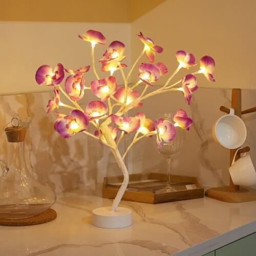 LED Orchid Rose Flower Tree Light Fairy Bonsai Table Ornament Lamp Wedding Artificial Flower Real Touch Phalaenopsis Decoration