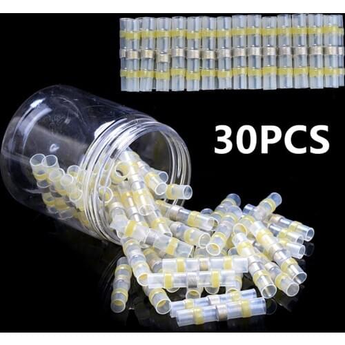 30PCS Soldering Terminals Heat Shrink Seal Sleeve Butt Splice Tube Wire Connector Welding Cable Connectors Terminal Kit