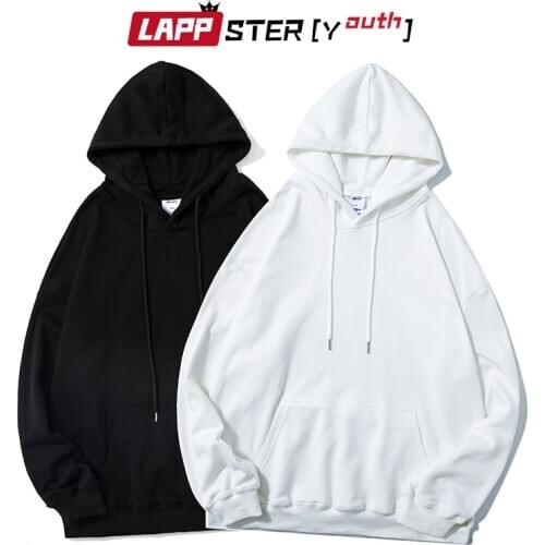LAPPSTER-Youth Men Harajuku Hoodie Streetwear Sweatshirts 2021 Mens Spring Japanese Vintage Hooded Hoodies Male Solid Pullovers