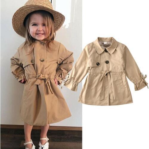 Pudcoco US Stock 0-7 Years Girls Trench Coats Fashion Kids Windbreaker Jacket Child Petal Sleeve Solid Outerwear With Belt
