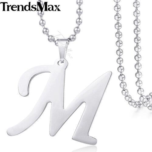 Trendsmax Mens Womens Letter Pendant Gold Color Polished Alphabet Charm Necklace Stainless Steel Jewelry KP445-KP470