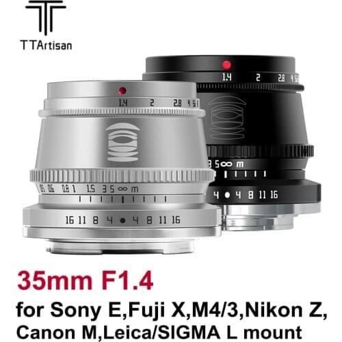 TTArtisan 35mm F1.4 APS-C Manual Focus Camera Lens for Sony E Mount Fuji X Leica L Nikon Z M4/3 Canon M, Black Color