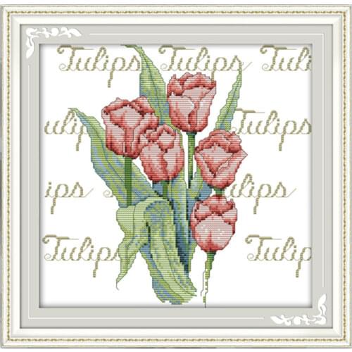 Tulip (5) cross stitch kit flower 14ct printed fabric canvas stitching embroidery DIY handmade needlework