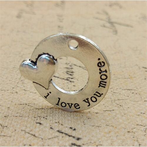 High Quality 10 Pieces/Lot Diameter 30mm Antique Silver Plated I love you more Charms Pendants
