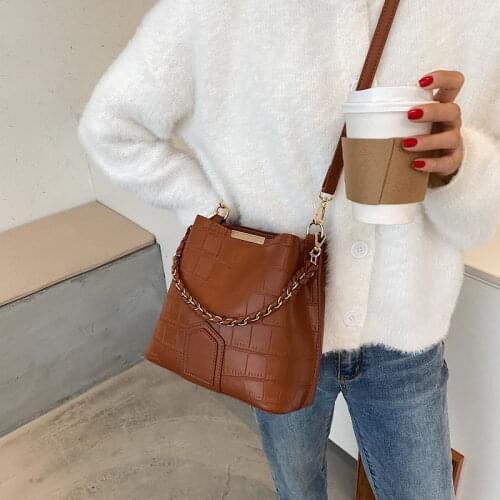 FANTASY Stone Crocodile Pattern Bucket Bags For Women 2020 Winter New Shoulder Crossbody Bag Chain Vintage Handbags Good Quality