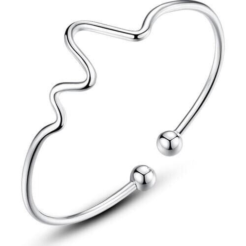 925 Sterling Silver Fashion Electrocardiogram Bangles for Women Jewerly Wholesale Birthday Gift Drop Shipping