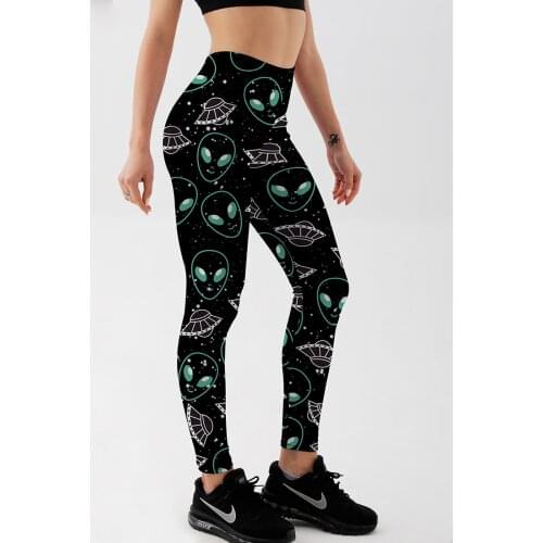 Alien and UFO Spaceship Printed Strange Style Women Fitness Leggings Summer Fashion High Waist Sexy Skinny Long Pants