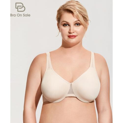 Womens Soft Plus Size Full Coverage Unlined Underwire Floral Lace Minimizer Bra