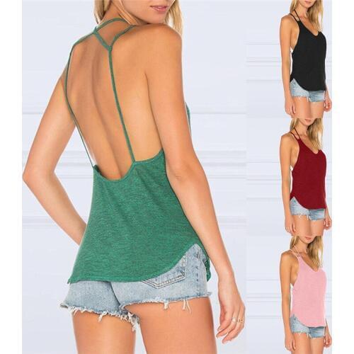 Women Sexy Sleeveless Vest Women Sexy Sleeveless Backless Vest Sexy Tops Open Back Crop A Line Shirt