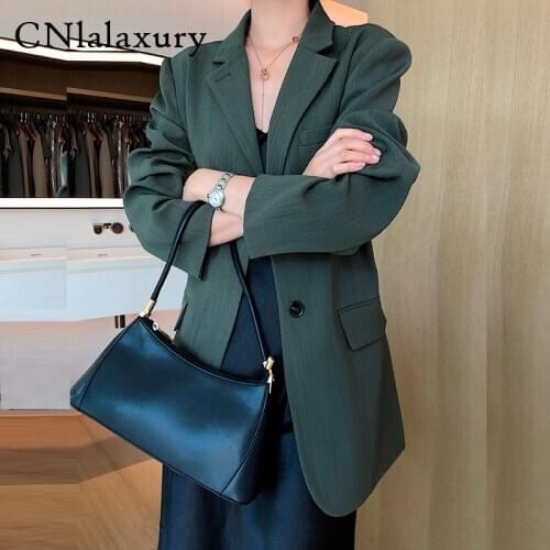 Women Dark Green Blazer feminino Loose Suit Vintage Casual Blazers 2020 Autumn New Office Lady Jacket Coat Femel chaqueta mujer
