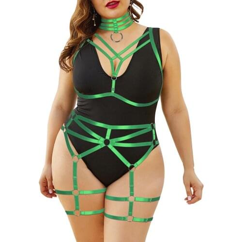3pc Neck Tops Busty Women Full Body Bondage Harness Plus Size Sexy Lingerie Set Harajuku Sexy Hollow Cage Bra Goth Suspenders