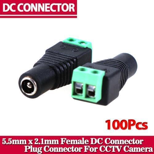 100pcs/lot Female DC Connector 5.5/2.1mm CCTV UTP DC Power Plug Adapter Cable DC/AC 2/Camera Video Balun