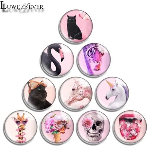 12mm 14mm 16mm 20mm 25mm 30mm 700 Pink Mix Round Glass Cabochon Jewelry Finding 18mm Snap Button Charm Bracelet