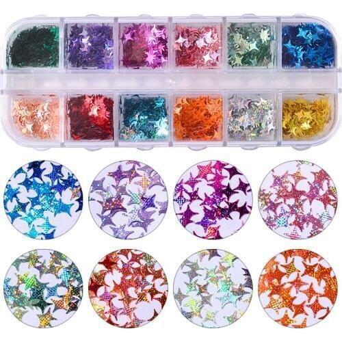 2Colors/set 3D Sparkling Laser Stars Nail Art Decorations Rainbow Mermaid Gradient Rhombus