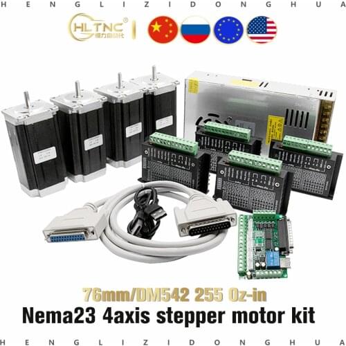 CNC Router Kit 4 Axis,4pcs Nema23 stepper motor + DM542 driver+ MACH3 DB25 interface board+ 1 power supply 350w 36v