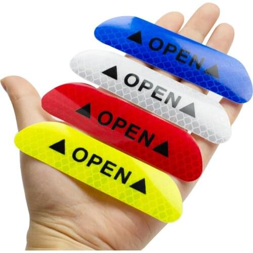 4pcs Car OPEN Reflective Tape Warning Mark Reflective Open Notice Bicycle Accessories Exterior Car Door Stickers DIY
