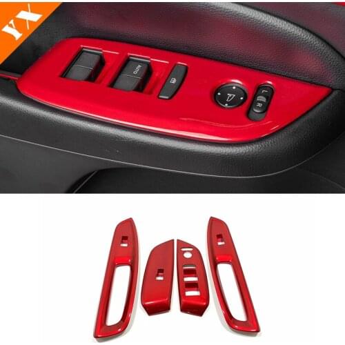 4pcs For Honda Fit Jazz 2020 2021 ABS Red Car Door Armrest Window Glass Lift Switch Button frame Panel Cover Trim Accessories