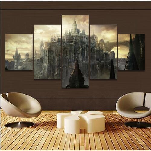 5 Pieces Game Dark Souls III Castle Poster Modern Canvas HD Print Modular Pictures Home Decor Canvas Painting Wholesale