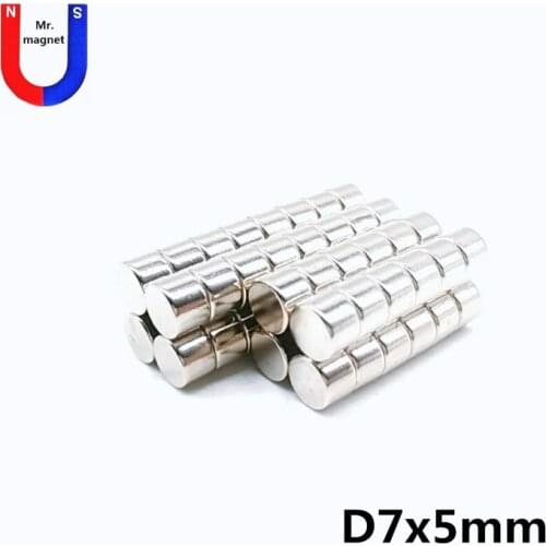 50pcs 7x5 Cylinder Strong Round Neodymium Rare NdFeB Earth Fridge Magnets N35 7x5 mm Magnet 7*5mm 7mm*5mm