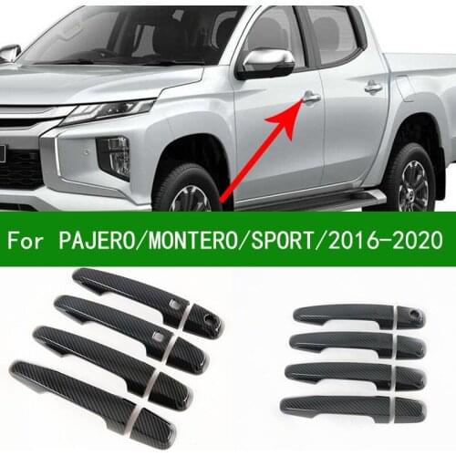Black carbon fibre car side Door Handle Covers Trims For Mitsubishi pajero sport montero shogun 2016-2019 2017 2018 2020