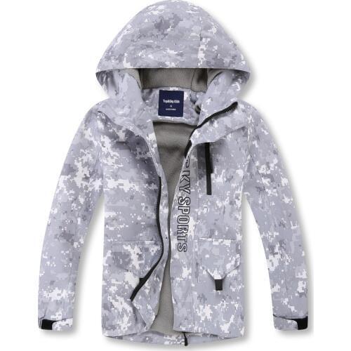Gray Camouflage Warm Fleece Child Coat Waterproof Boys Jackets Kids Outfits Children Outerwear For Autumn Early Winter 110-150cm