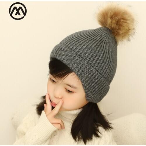 Childrens Winter Hats Childrens Warm Hat Pompom Knit Hat Boys/Girls Beanie Cotton Solid Color Ear Protection Hedging Caps New