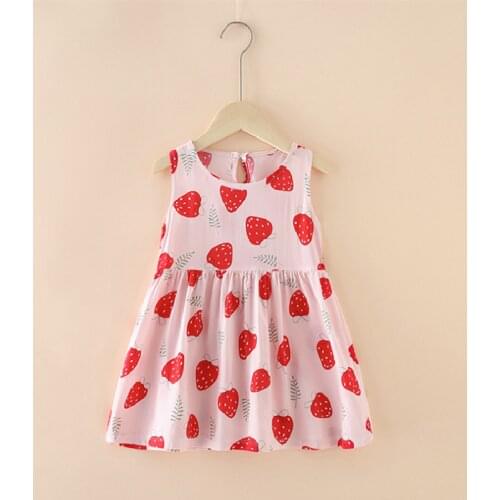 Cotton Toddler Summer Dress Baby Girls Casual Clothes Kids Sleeveless Cute O-Neck A-line Fruit Pattern Summer Princess Dresses