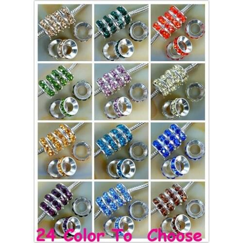 Ger2 10mm Mixed 12 Color Each 50 Pieces Rhinestone Crystal Rondelle Spacer Beads Lot Rhodium Plated European Beads