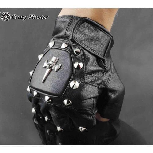 GOTHIC Mens Misfit White Skeleton Bones Fingerless Black Work Gloves Goth Horror