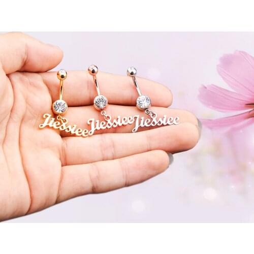 Sexy Body Fashion Custom Personalized Name Belly Ring Stainless Steel Custom Jewelry Pendant Zircon Belly Ring Gifts For Women