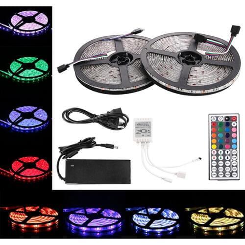 2x5M 5050 SMD 600 - LEDs LED RGB Strip Lights Kits Waterproof IR Remote Controller DC 12V Power Adapter Full set