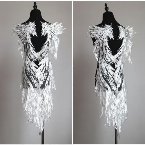 Ivory Big Wings 2Sizes Applique Polyester Embroidered Lace Wedding Dress Back Diy Flower Lace Applique Fabrics Material BD0507