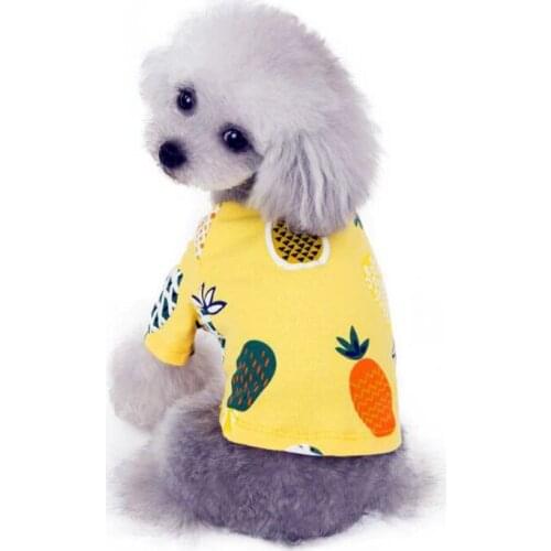 Summer Cartoon Pet Dog Vest Clothes Fruit Print Pineapple T-Shirt Costume Puppy Leisure Comfortable Pet Shirts Clothing S-XXL