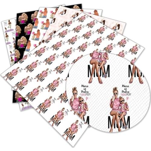 Faux Leather Lady Women Sheets Fashion Items Printed Mum for Bow Synthetic Leather DIY Decoration Crafts A4 22*30CM