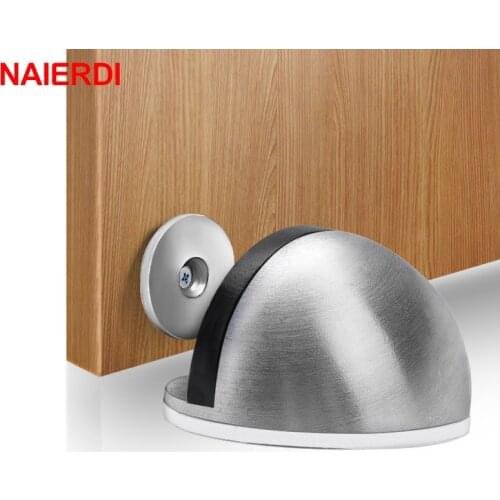 NAIERDI Stainless Steel Rubber Magnetic Door Stopper Non Punching Sticker Hidden Door Holders Floor Mounted Nail-free Door Stops