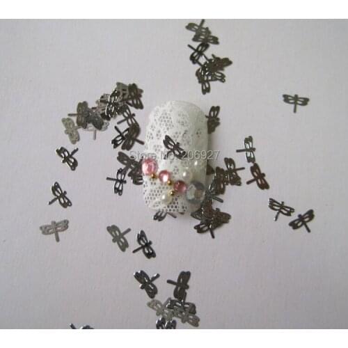 MS7-1 100pcs Silver Cute Dragonfly Nail Art Metal Sticker Nail Art Decoration Non-adhesive Sticker