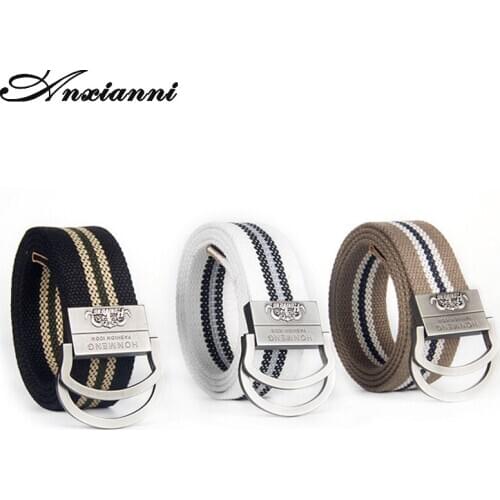 Anxianni double loop buckle canvas belt mens canvas belt casual teen student jeans belt