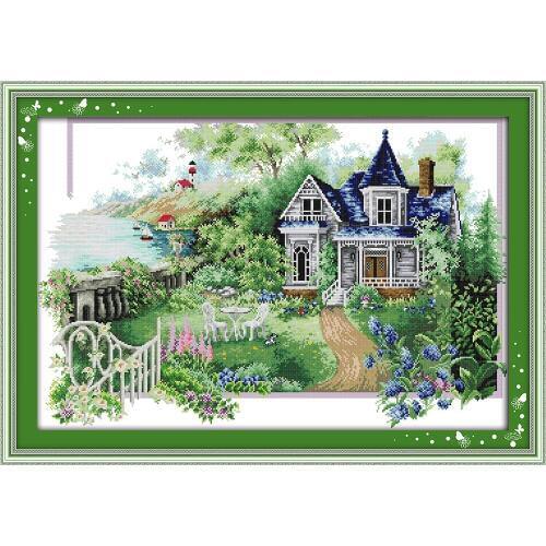The summer house cross stitch kit 14ct 11ct count print canvas hand sew cross-stitching embroidery DIY handmade needlework