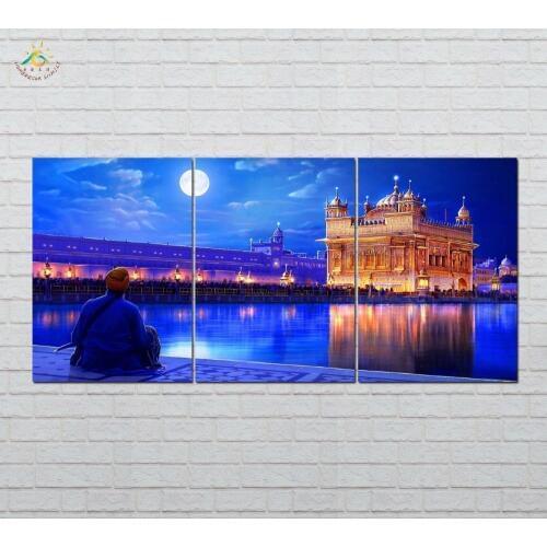 Wall Art HD Prints Canvas Art Painting Modular Picture And Vintag Poster Golden Night Temple Canvas Painting Home Decor 3 PIECES