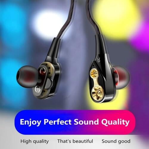 3.5mm Earphone Quad-core In-ear Ear Headset with Microphone Dual-Dynamic Speaker Volume Control Music Headset Bass Earphones