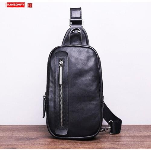 New Fashion Leather Mens Chest Bag Fashion Outdoor Sports Bag Full-Grain Leather Full-Grain Casual Messenger Bags