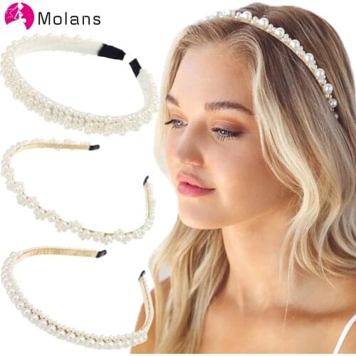 Molans 2021 New Women Elegant Pearl Hairband Sweet Headband Hair Bundle Girls Hair Hoop Fashion Hair Accessories Bridal Headwear