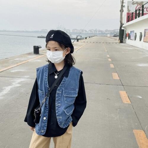 2021 Autumn childrens BF casual retro work clothes denim vest large childrens Vest toddler girl clothes toddler girl clothes