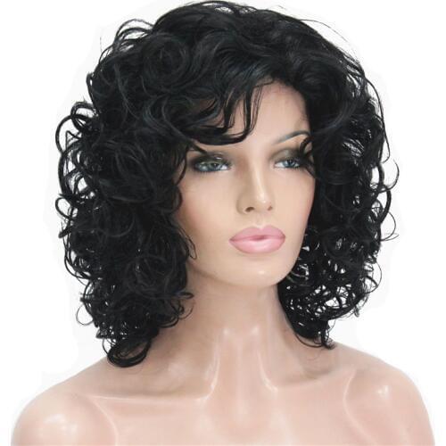StrongBeauty Womens wig Black/Dark brown Medium Curly Hair Natural Synthetic Full Wigs