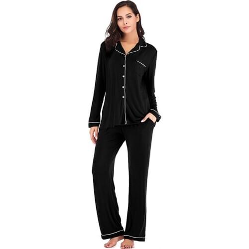 Women Spring Autumn Long Sleeve Long Pants pajamas Set 2-Pieces Modal Pajamas Suit Loose Solid Nightdress Casual Homewear