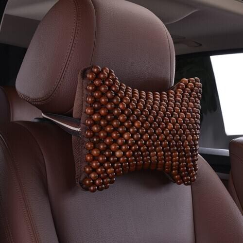 1 Pair Summer Brown Car Neck Pillow Handmade Mahogany Wood Beads Massage Auto Seat Headrest Support for Car Styling