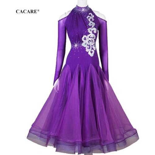 CACARE Luxury Ballroom Dance Competition Dresses Waltz Dress Standard Dance Dresses Latin Customize D0010 Mesh Sleeve Big Hem