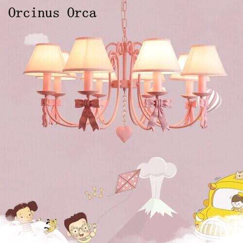 Rural romantic bow chandelier Girl Bedroom childrens room Princess room lamp creative dream led PINK CHANDELIER