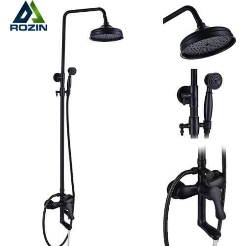 Black Bronze Long Spout Tub Shower Faucet Wall Mounted 8" Brass Rainfall Bathroom Shower Mixer Tap Brass Hot Cold Water Tap