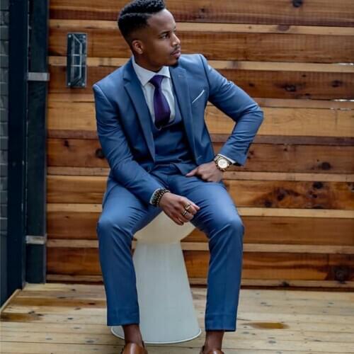 Soild Color Mens Suits Groom Best Men Business Pants Suit Tailored Plaid Prom Party Wedding Tuxedos (jacket+vest+pants)